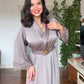 LACE-CUFFED BELTED MAXI DRESS - MINK