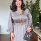 LACE-CUFFED BELTED MAXI DRESS - MINK