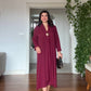 V-NECK LONG DRESS WITH SCARF DETAIL AND GOLD-TONE ACCENT - BURGUNDY