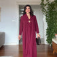 V-NECK LONG DRESS WITH SCARF DETAIL AND GOLD-TONE ACCENT - BURGUNDY
