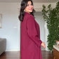 V-NECK LONG DRESS WITH SCARF DETAIL AND GOLD-TONE ACCENT - BURGUNDY