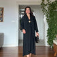 V-NECK LONG DRESS WITH SCARF DETAIL AND GOLD-TONE ACCENT - BLACK
