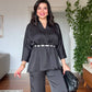 V-NECK SATIN-LOOK BLOUSE AND WIDE-LEG TROUSER SET - BLACK