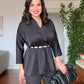 V-NECK SATIN-LOOK BLOUSE AND WIDE-LEG TROUSER SET - BLACK