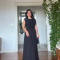 DRAPED SLEEVELESS MAXI DRESS WITH EMBELLISHED WAIST DETAIL - BLACK