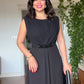 DRAPED SLEEVELESS MAXI DRESS WITH EMBELLISHED WAIST DETAIL - BLACK