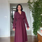 V-NECK MIDI DRESS WITH STONE-EMBELLISHED BELT - BURGUNDY