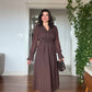 V-NECK MIDI DRESS WITH STONE-EMBELLISHED BELT - BROWN