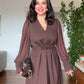V-NECK MIDI DRESS WITH STONE-EMBELLISHED BELT - BROWN