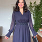 V-NECK MIDI DRESS WITH STONE-EMBELLISHED BELT - NAVY