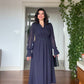 V-NECK MIDI DRESS WITH STONE-EMBELLISHED BELT - NAVY