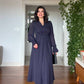 V-NECK MIDI DRESS WITH STONE-EMBELLISHED BELT - NAVY