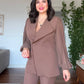 WRAP-STYLE LAPEL PLEATED BALLOON SLEEVE JACKET SET - MOCHA BROWN