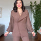 WRAP-STYLE LAPEL PLEATED BALLOON SLEEVE JACKET SET - MOCHA BROWN