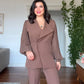 WRAP-STYLE LAPEL PLEATED BALLOON SLEEVE JACKET SET - MOCHA BROWN