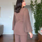 WRAP-STYLE LAPEL PLEATED BALLOON SLEEVE JACKET SET - MOCHA BROWN