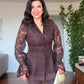 LACE JACKET WITH FLOUNCE CUFFS AND WIDE-LEG TROUSERS TWO-PIECE SET - BROWN