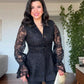 LACE JACKET WITH FLOUNCE CUFFS AND WIDE-LEG TROUSERS TWO-PIECE SET - BLACK