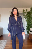 BELT-DETAIL SUIT - NAVY