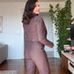 BUTTON-DETAIL BLAZER, STRAPLESS TOP AND TROUSERS THREE-PIECE SET - BROWN