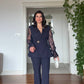 GUIPURE LACE DETAILED DOUBLE-BREASTED CHIC SET - NAVY