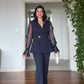 GUIPURE LACE DETAILED DOUBLE-BREASTED CHIC SET - NAVY