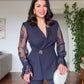 GUIPURE LACE DETAILED DOUBLE-BREASTED CHIC SET - NAVY