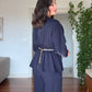 DRAPED BLOUSE AND WIDE-LEG TROUSERS TWO-PIECE SET - NAVY BLUE