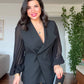 WRAP-STYLE LAPEL PLEATED BALLOON SLEEVE JACKET SET - BLACK