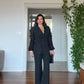 WRAP-STYLE LAPEL PLEATED BALLOON SLEEVE JACKET SET - BLACK
