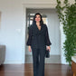 WRAP-STYLE LAPEL PLEATED BALLOON SLEEVE JACKET SET - BLACK