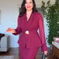 DRAPED CROSSOVER NECKLINE MIDI DRESS WITH GOLD-TONE BUCKLE DETAIL AND PEPLUM WAIST - BURGUNDY