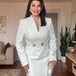 V-NECK METAL BUCKLE DETAIL LONG-SLEEVE MIDI DRESS - WHITE