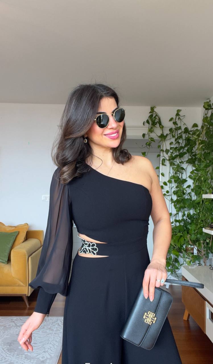 WAİST DETAİLED ASYMMETRİC JUMPSUİT - BLACK