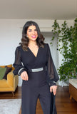 JUMPSUIT WITH STONE DETAILS - BLACK