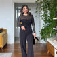 STONE-EMBELLISHED STRAPLESS JUMPSUIT - BLACK