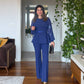 BELTED CHIFFON SLEEVE SET - NAVY
