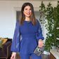 BELTED CHIFFON SLEEVE SET - NAVY