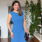 DRESS WITH STONE-EMBELLISHED COLLAR - BLUE