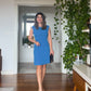 DRESS WITH STONE-EMBELLISHED COLLAR - BLUE
