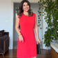 DRESS WITH STONE-EMBELLISHED COLLAR - RED