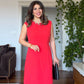 DRESS WITH STONE-EMBELLISHED COLLAR - RED