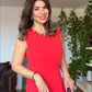 DRESS WITH STONE-EMBELLISHED COLLAR - RED
