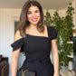 SHOULDER-DETAILED PEARL BUTTON SUIT – BLACK