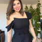 SHOULDER-DETAILED PEARL BUTTON SUIT – BLACK