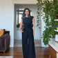 WAIST FLORAL DETAIL JUMPSUIT – BLACK