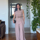 WAIST FLORAL DETAIL JUMPSUIT – BEİGE