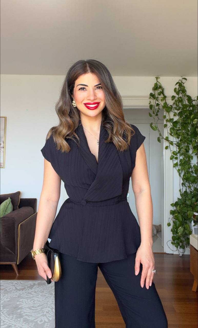 TEXTURED STRIPED PEPLUM VEST SUIT – BLACK