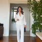 TULLE SLEEVE STONE DETAILED SET - WHİTE