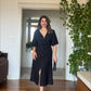 POLKA DOT WRAP MIDI DRESS - BLACK